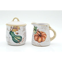 Autumn Ceramic Sugar and Creamer, Pumpkin Pattern Tableware, Fall-Themed Coffee Accessories